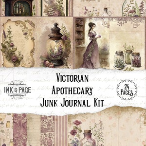 Boticário vitoriano Junk Journal Kit para impressão Antique Ephemera Vintage Dark Academia Download digital Bruxa verde Herbal Grimoire BoS Bujo