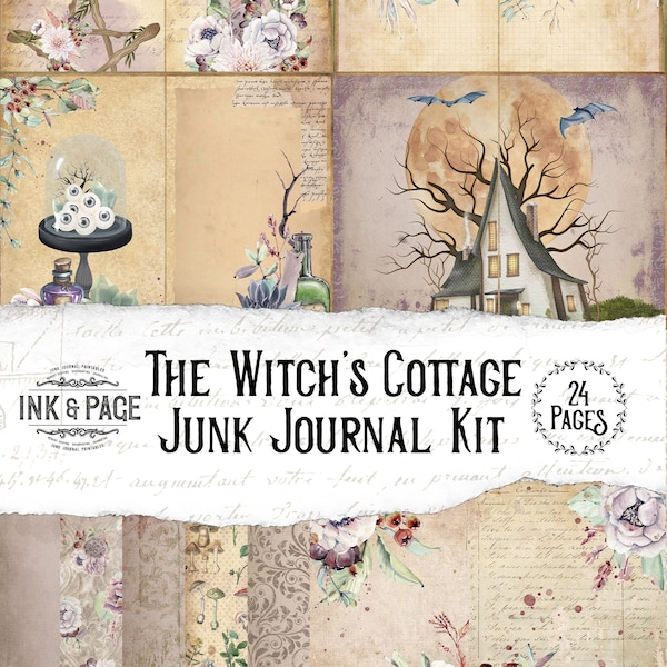 The Witch's Cottage Junk Journal Printable Kit, Halloween Paper, Digital Download, Dark Academia, Ephemera Pack, Apothecary Potions, Collage