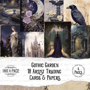 Gothic Garten Künstler Sammelkarten druckbare ATCs Vintage Junk Journal Ephemera Dark Academia Ästhetisch digitaler Download Bullet Journal