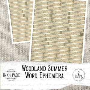 Woodland Summer Afdrukbaar Word Ephemera, Inspiratie Zinnen, Script, Serif, Forest Printable, Junk Journal Ephemera Pack, Digitale Download