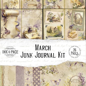 Daffodil & Violet Junk Journal para impressão março mensal download digital primavera vintage vitoriano Bullet Journal Planner Pages Shabby Bujo