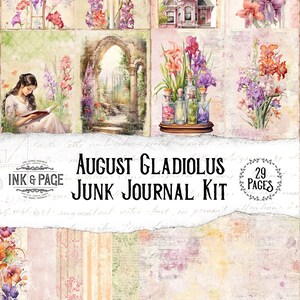 August Junk Journal druckbare Kit Shabby Chic Scrapbook Papier Vintage Journaling liefert Bullet Journal Monatliche Verbreitung Geburtstagsgeschenk Bujo