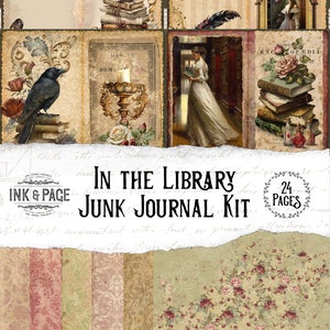 In de bibliotheek Junk Journal afdrukbare Kit Vintage boek digitale download Dark Academia Bullet Journal Gothic Victoriaanse Scrapbook Bujo lezen