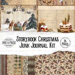 Storybook Christmas Junk Journal Printable Kit, Vintage Holiday Digital Download, Winter Ephemera Pack, Woodland Animals, Scrapbook Paper