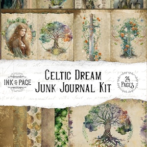 Celtic Dream Junk Journal Printable Kit, St. Patrick's Day Ephemera, Irlanda Digital Download, Green Papers, Dark Academia, Bullet Journal