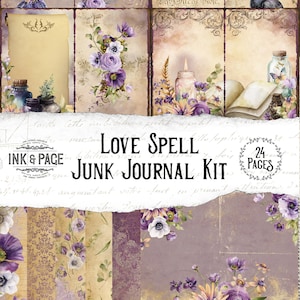 Love Spell Junk Journal Druckbares Kit, Valentinstag Digital Download, Vintage Magische Ephemera Pack, Dark Academia, Gothic Bullet Journal