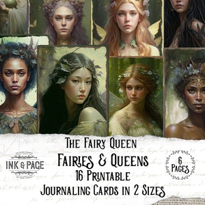 Fairies and Queens Printable Journal Cards, The Fairy Queen Ephemera, Fairytale Fantasy Digital Download, Bullet Journal Celtic Crafts