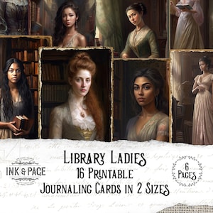 Bibliothèque Mesdames Journal imprimable Cartes Junk Journaling Ephemera Dark Academia Writer Victorian Lady Romancier vintage Digital Download Bujo