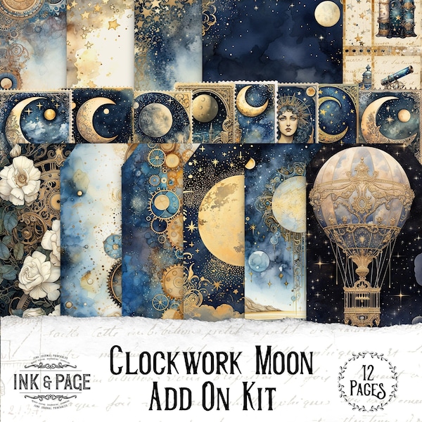 Moon Junk Journal Ephemera Printable Embellishments Steampunk Celestial Tags Digital Download Astrology Scrapbook Astronomy Bullet Journal