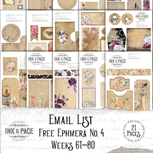 Junk Journal Ephemera, Freebies Pack 4, Weeks 61-80 from the Ink and Page Journals Email List, Digital Download, Vintage Printables