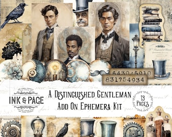 Gentleman Printable Ephemera Masculine Digital Download Junk Journal Tag Printable Pockets Husband Gift Father Scrapbook Vintage Mysterious