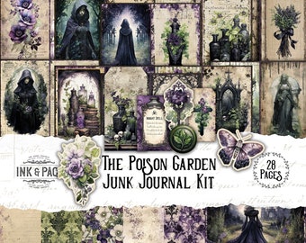 The Poison Garden Junk Journal Printable Kit Gothic Digital Download Hexe Buch der Schatten Rabe Scrapbook Papier Dark Academia Grimoire Bujo