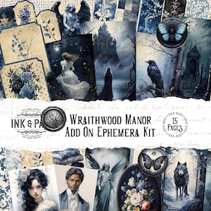 Wraithwood Manor afdrukbare Ephemera Add On Kit gotische digitale download Haunted Mansion Victoriaanse Ghost Pockets Halloween Grunge Tags Spooky