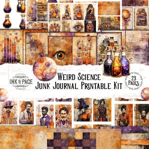Kit para impressão de diário estranho de ciência, cientista louco, download digital, álbum de recortes de halloween, artesanato de reação química, vintage, steampunk bujo