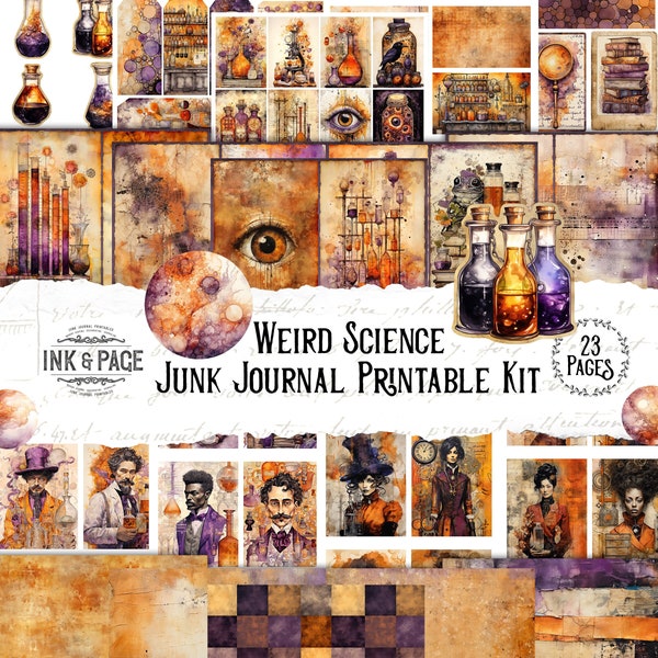 Seltsame Wissenschaft Junk Journal druckbare Kit verrückter Wissenschaftler digitaler Download Halloween Scrapbook chemische Reaktion Handwerk Vintage Steampunk Bujo