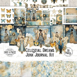 Celestial Dreams Junk Journal Afdrukbare Kit Collage Digitale Download Zon en Maan Journal Astronomie Sterren Scrapbook Papier Papieren Poppen Bujo