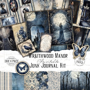 Wraithwood Manor Junk Journal afdrukbare Kit gotische digitale download Haunted House Scrapbook papier Halloween Vintage Ephemera donkere Academia
