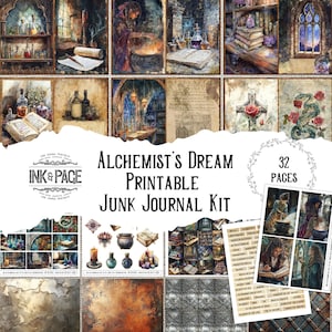 Alchemist's Dream Junk Journal Druckbares Kit Geheimnisvoller digitaler Download Esoterik Magie Ephemera Mittelalter Zauberer Scrapbook Papier Bastelseiten