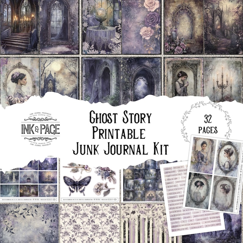 Ghost Story Junk Journal Printable Kit Haunted House Digital Download Halloween Ephemera Dark Gothic Victorian Mysterious Scrapbook Paper bild 1