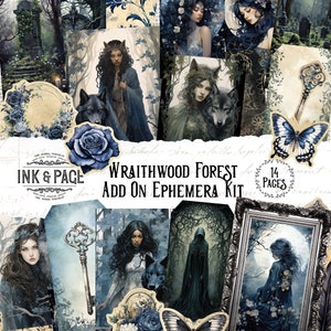 Wraithwood Forest gotische afdrukbare Ephemera Add On Junk Journal Tags Haunted Woods Scrapbook Victoriaanse Ghost Grungy digitale Bullet Journal