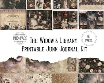 The Widow's Library Junk Journal Kit | Dark Academia Printable Papers & Ephemera | Gothic Digital Download
