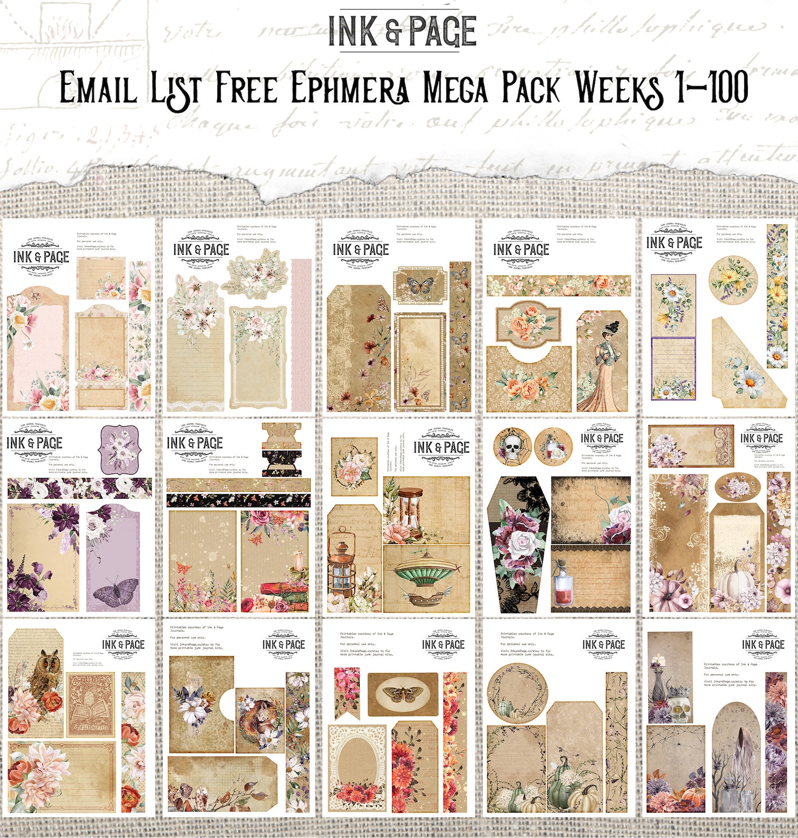 100 Pages of Junk Journal Printable Free Ephemera Mega Pack Vintage ...