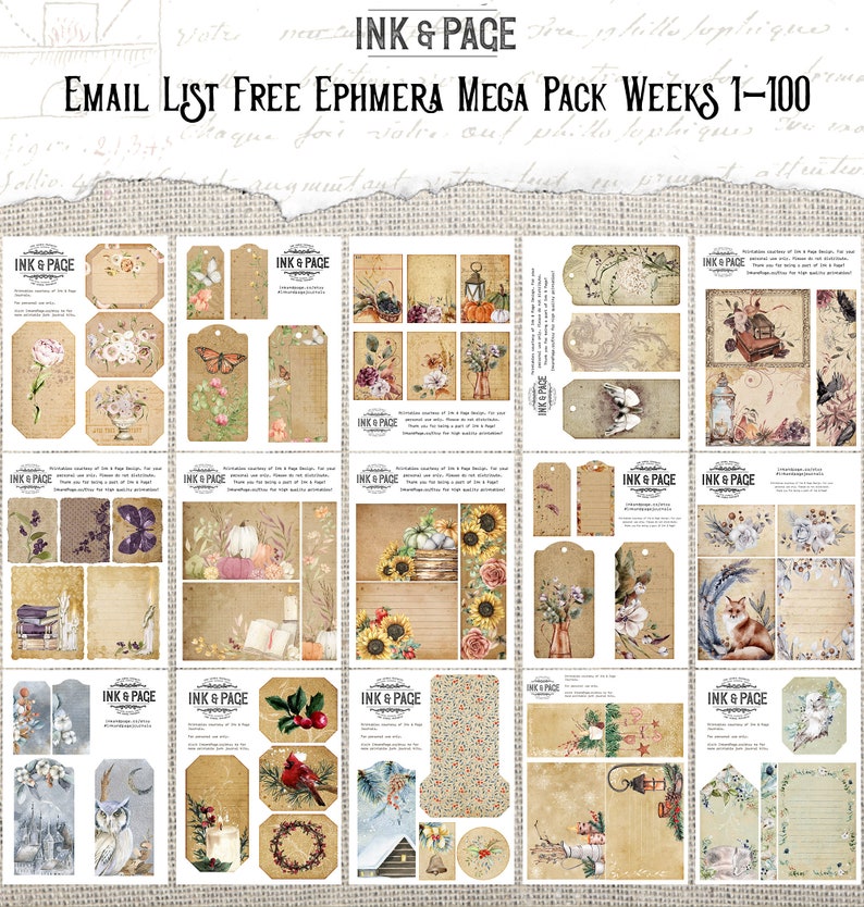 100 Pages of Junk Journal Printable Free Ephemera Mega Pack Vintage ...
