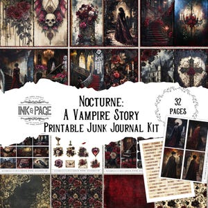 Kit imprimible de diario basura de vampiros Nocturne, gótico, Halloween, descarga digital, papel de álbum de recortes misterioso, collage de horror, efímera roja y negra