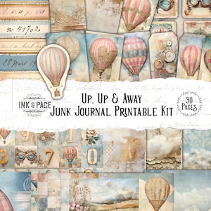 Heißluftballon Junk Journal druckbare Kit Collage digitaler Download Vintage Ephemera druckbare Scrapbook Papier Shabby Chic Reise Steampunk