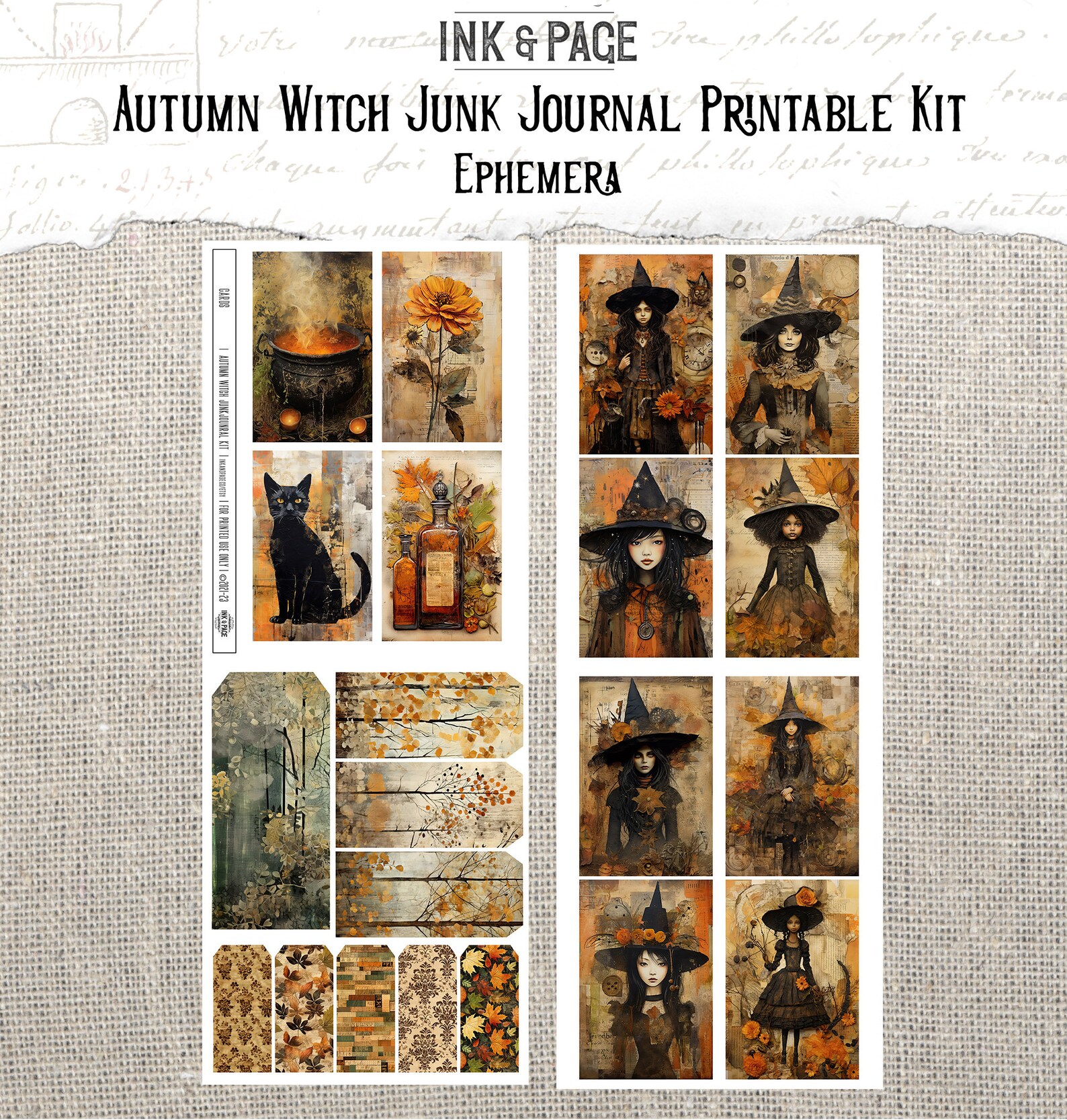Autumn Witch Junk Journal Printable Kit Halloween Ephemera Collage ...