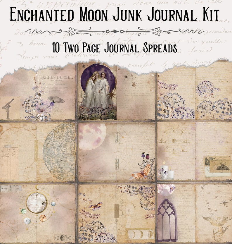 Enchanted Moon Junk Journal Kit imprimable, Celestial Journal, Purple Junk Journal image 3