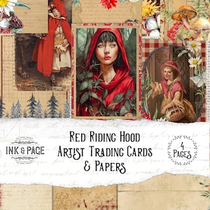 Artist Trading Cards Little Red Riding Hood Printable Junk Journal ATCs  Fairytale Ephemera Red Riding Hood Digital Dark Academia Pages Bujo