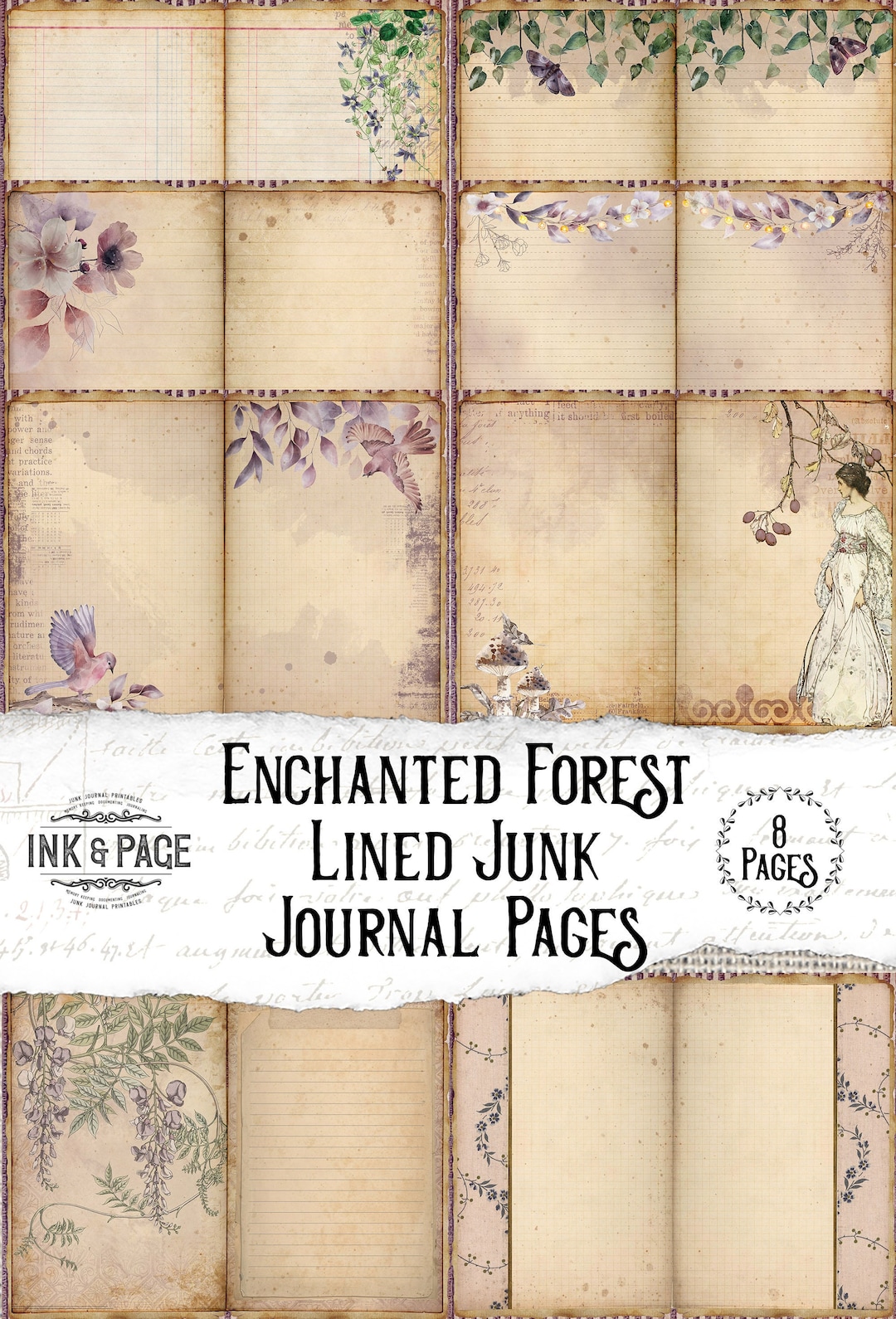 Enchanted Forest Junk Journal Printable Lined Pages Digital Download ...
