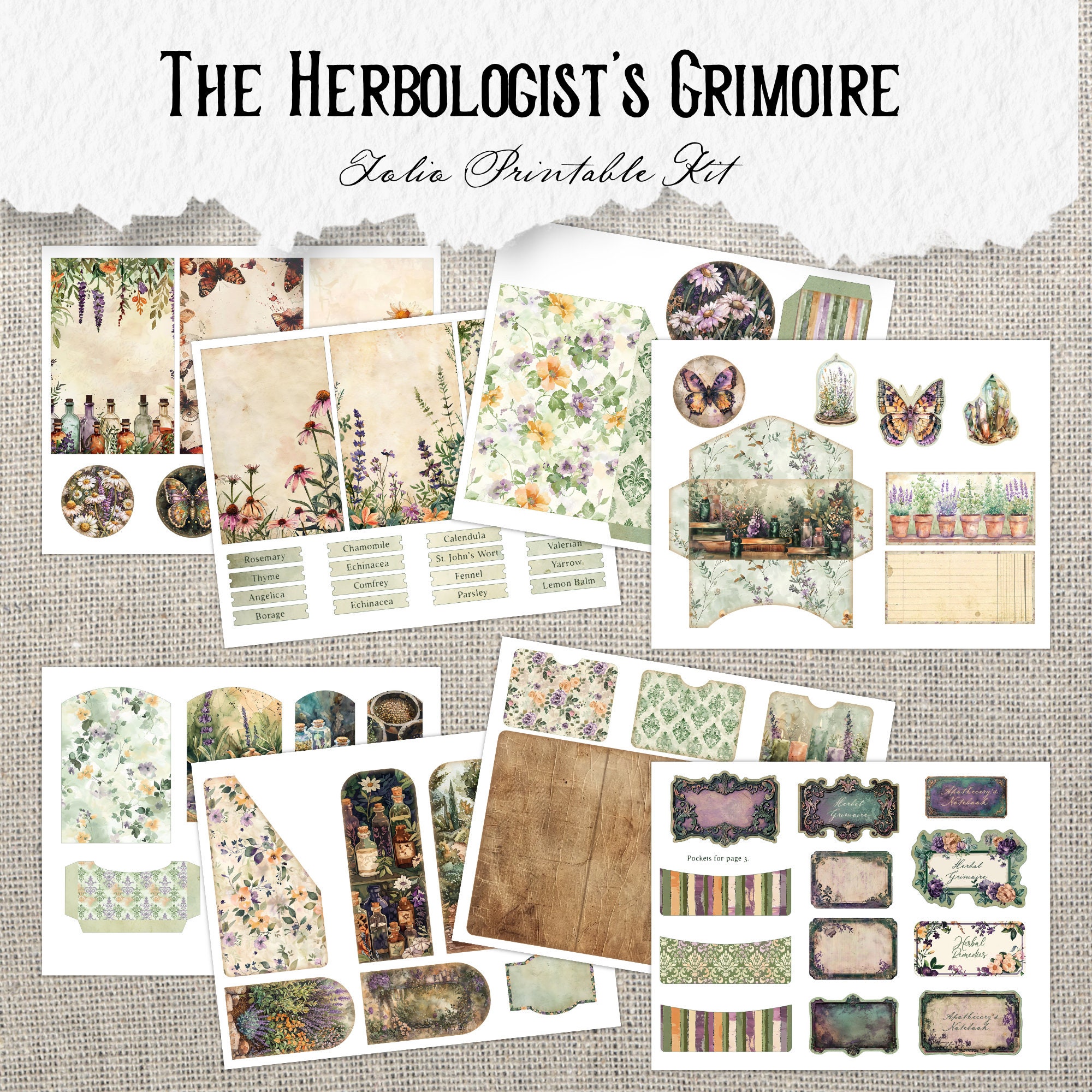 The Herbologist Folio Printable Kit Junk Journal Folder Green Witch ...