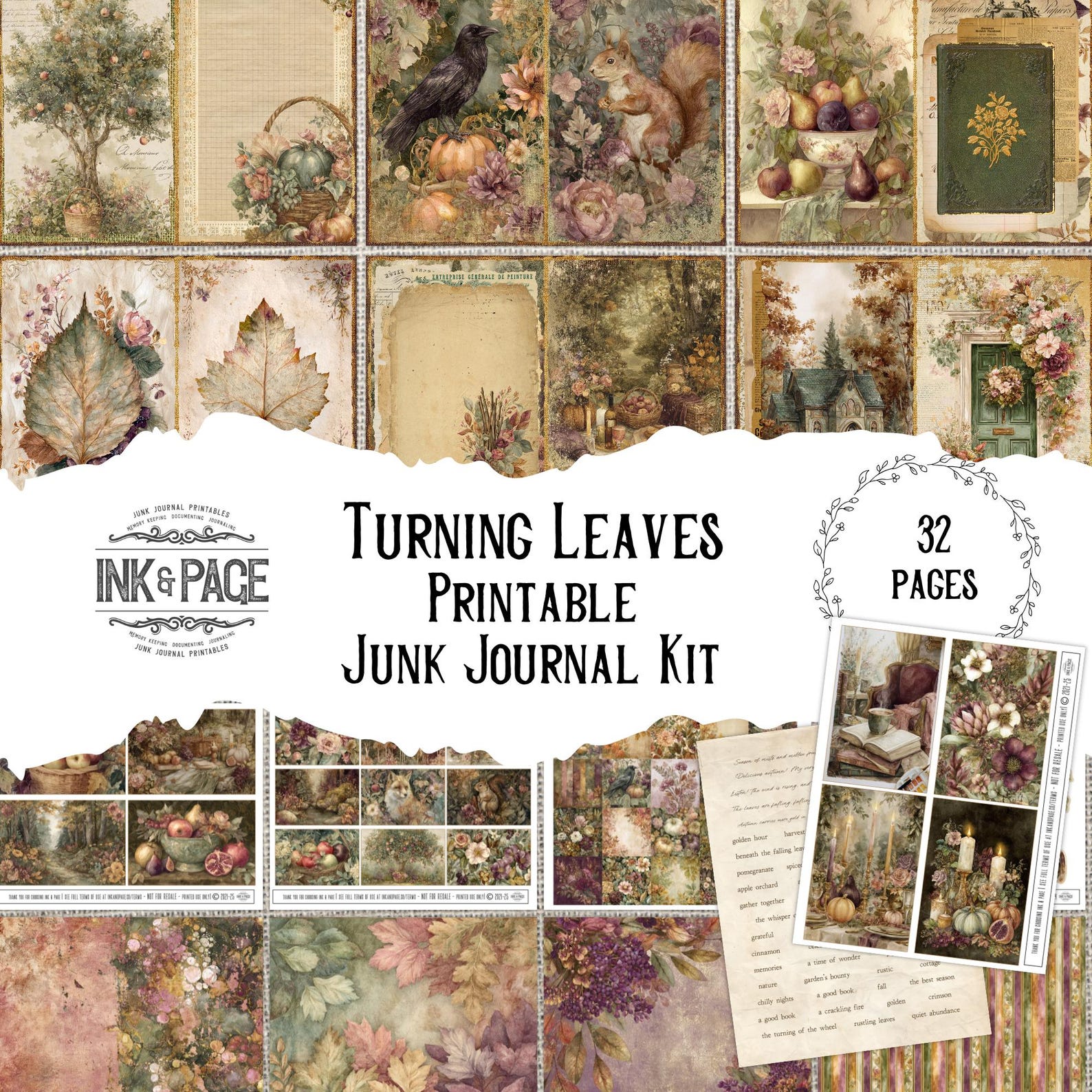 Autumn Junk Journal Printable Kit: Vintage Botanical Ephemera (digital ...