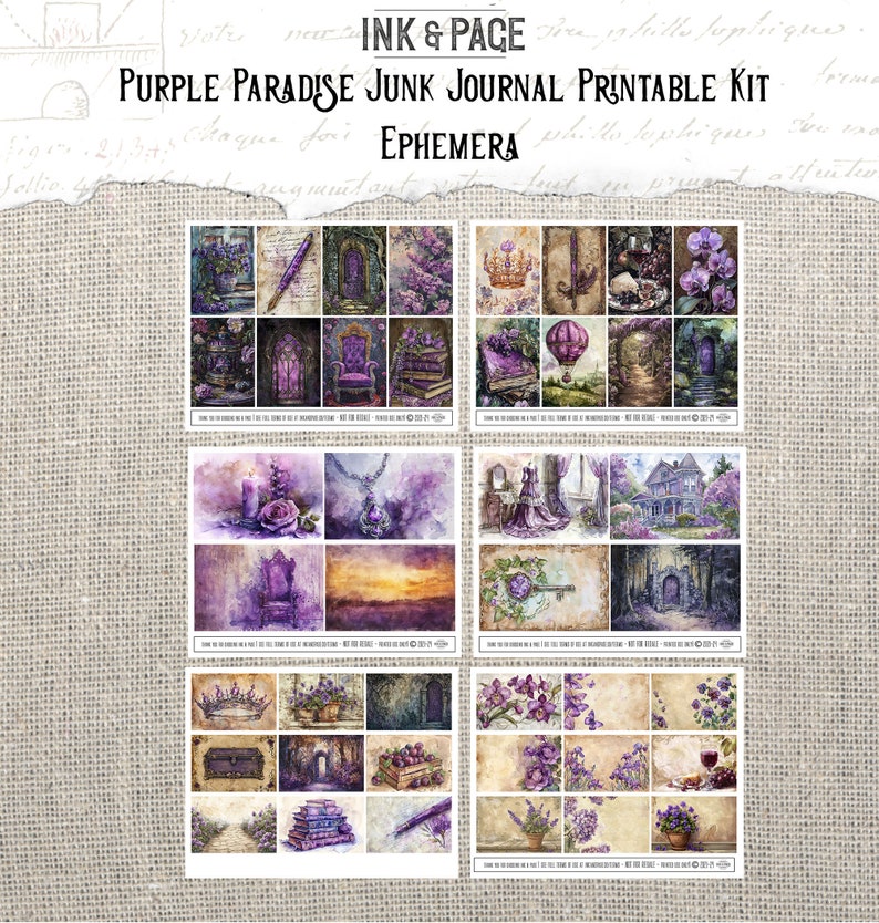 Purple Paradise Printable Junk Journal Kit Digital Ephemera Lavender Watercolor Collage Background Paper Rainbow Scrapbook Paper Crafting zdjęcie 4