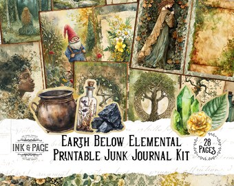 Earth Junk Journal Printable Four Elements Digital Download Green Witch Elemental Grimoire Nature Scrapbook Craft Paper Forest Astrological