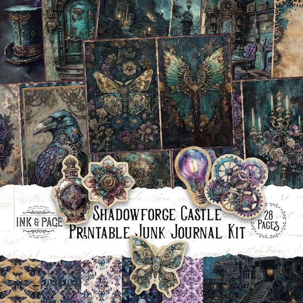 Shadowforge Castle Junk Journal Printable Steampunk Digital Paper Industrial Grunge Scrapbook Pages Gothic Ephemera Victorian Dark Academia