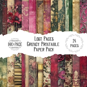 Verloren pagina's Distressed Paper Pack Junk Journal Grungy Victorian Rose Secret Library Ephemera Dark Academia Craft Project Digitale download