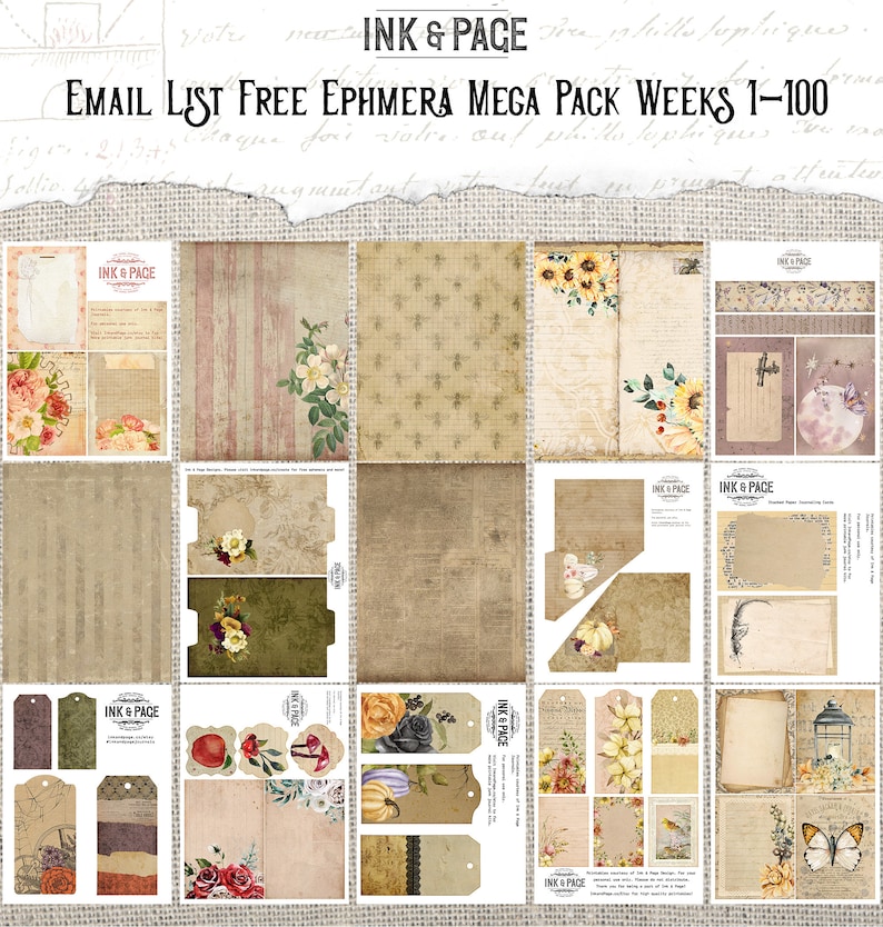 100 Pages of Junk Journal Printable Free Ephemera Mega Pack Vintage ...
