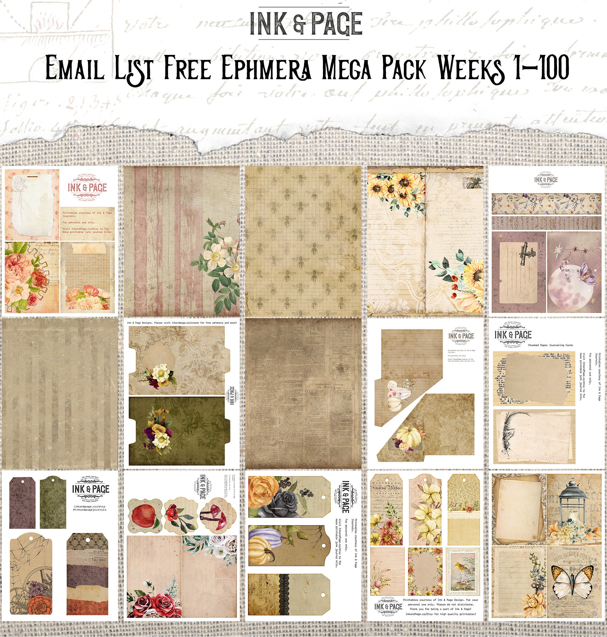 100 Pages of Junk Journal Printable Free Ephemera Mega Pack Vintage ...
