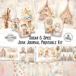Zucchero e spezie Junk Journal stampabile Kit Vacanza Download digitale Biscotto Natale Gingerbread House Candy Cane Vintage Ephemera Lecca-lecca