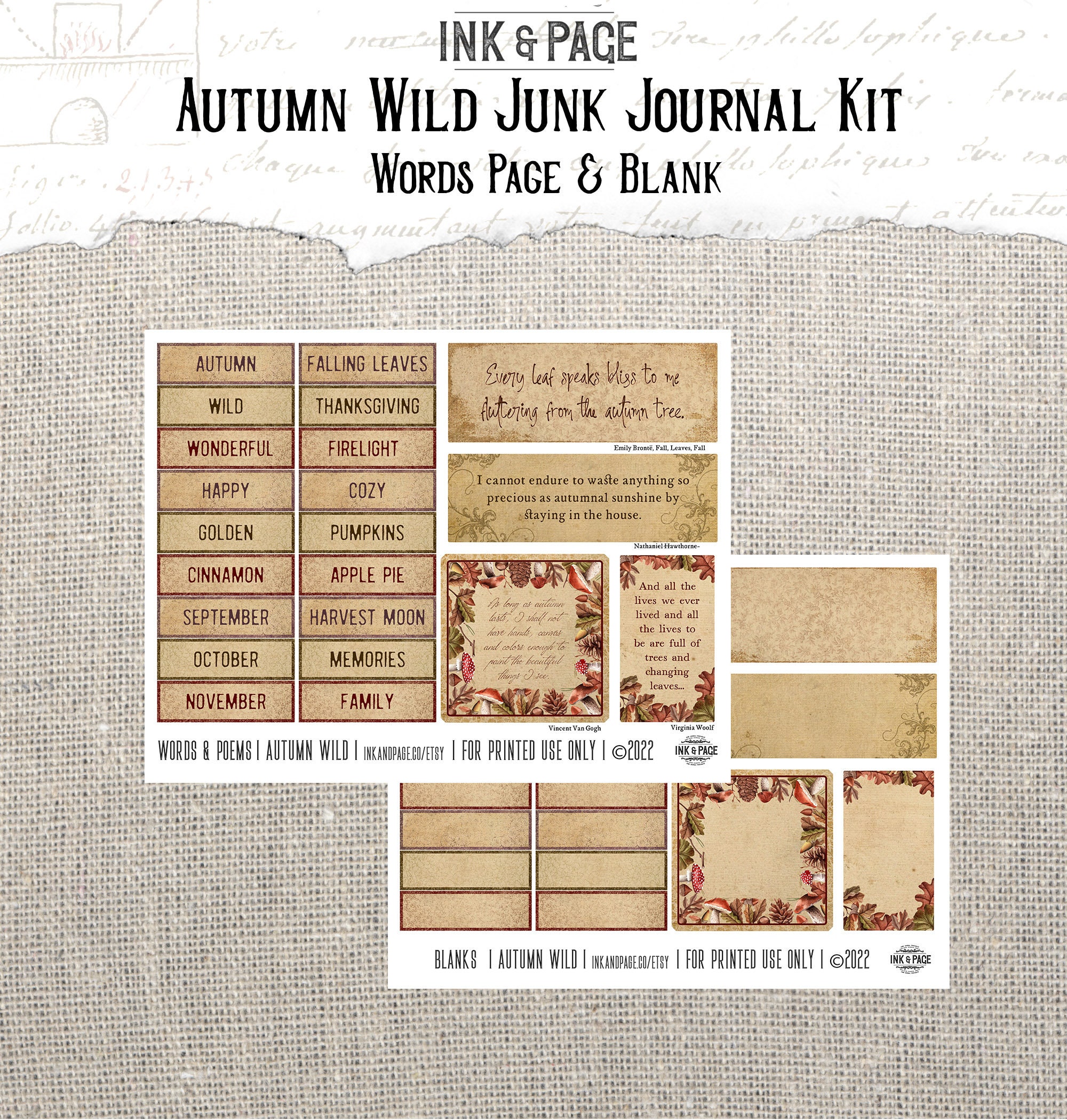 Autumn Wild Junk Journal Printable Kit, Fall Mushroom Digital Download ...