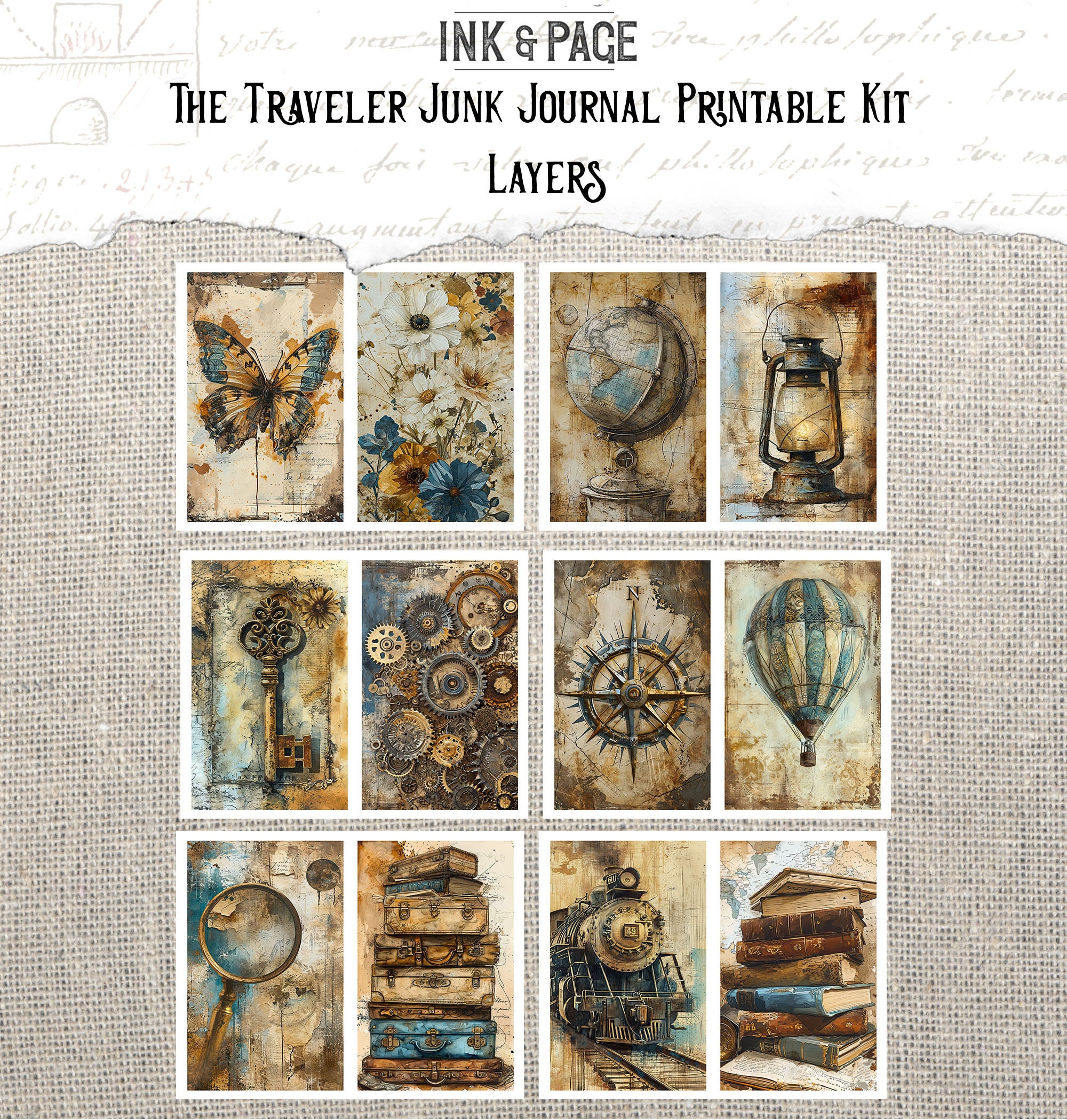 The Traveler Printable Junk Journal Kit Vintage Grunge Digital Download ...