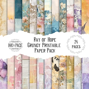 Ray of Hope Printable Paper Pack Hopeful Grungy Rainbow Pastel Collage Distressed Mixed Media Scrapbook Craft Colorful Watercolor Background