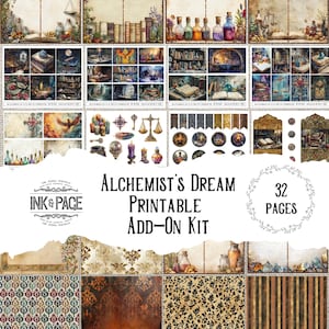 Alchemist's Dream Printable Ephemera Junk Journal Kit Wizard Digital Download Magic Tags Medieval Scrapbook Pockets ATCs Fantasy Collage Art