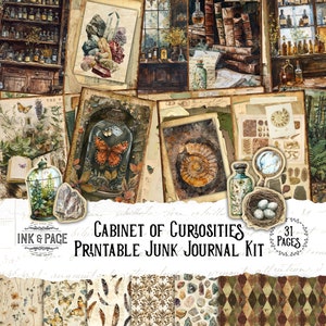 Cabinet of Curiosities Junk Journal Printable Kit Natural History Digital Download Science Vintage Ephemera Fossils Paper Craft Victorian