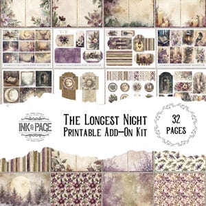 The Longest Night Winter Solstice Add-On Afdrukbare Ephemera Junk Journal Pages Heksenfeest Kerst Enchanted Forest Tags Zakenveloppen