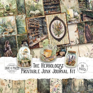 El herbólogo Junk Journal Kit imprimible Boticario victoriano Botánico Descarga digital Vintage Scrapbook Grimoire Pages Herbal Ephemera