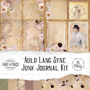 Printable Junk Journal Kit, Art Nouveau, Pink Roses, New Year's, Digital Ephemera, Floral Ephemera, Vintage Embellishments, Scrapbooking